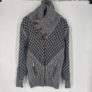 Leif Nelson Mens Shawl Collar Cardigan Sweater Size Large Slim Fit Chunky Knit‎